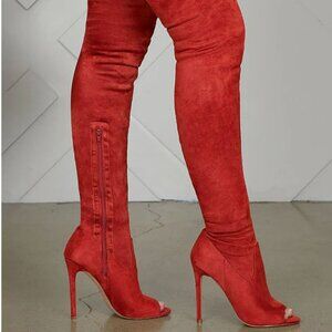 Peep Toe Suede Over Knee Boots